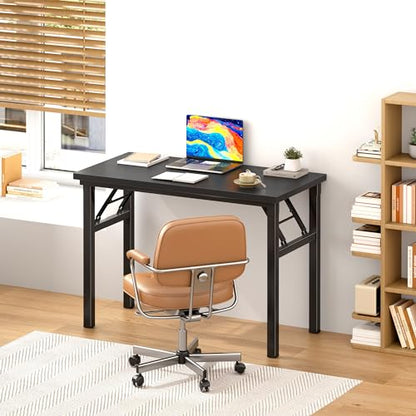 DlandHome 31.5 Inch Small Folding Computer Desk for Home Office, Black - color: Black + Black, size: 31.5 Inches