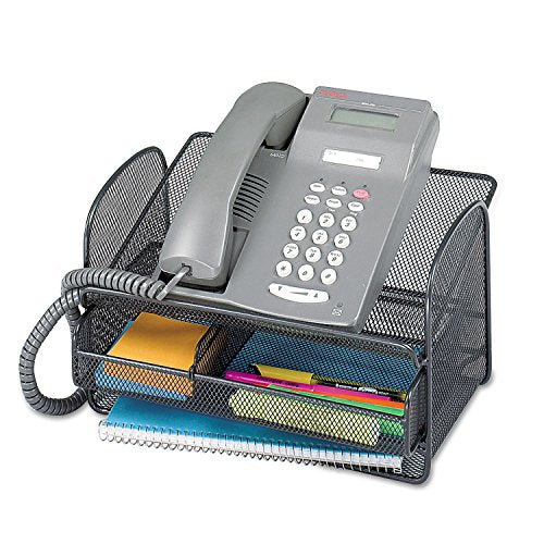 Safco Onyx Phone and Utility Tray with Drawer, Desktop Organizer, Durable Steel Mesh Construction, Black - color: Black