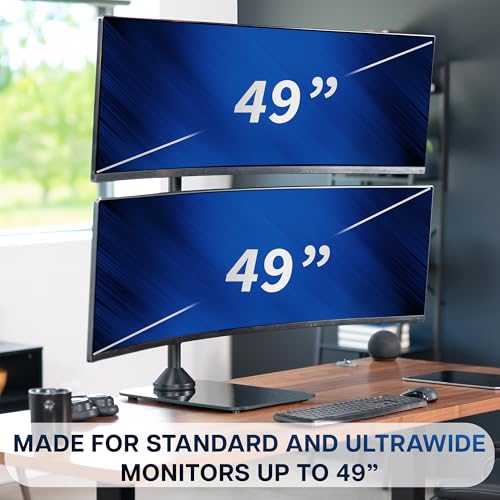 VIVO Dual Vertically Stacked Ultra-Wide Monitor Desk Stand with Glass Base, Extra Tall Adjustable Mount for 2 Ultrawide Screens up to 49 inches, 44 lbs Per Screen Capacity, Black, STAND-V202LG - size: Up to 49", style: Tempered Glass Base