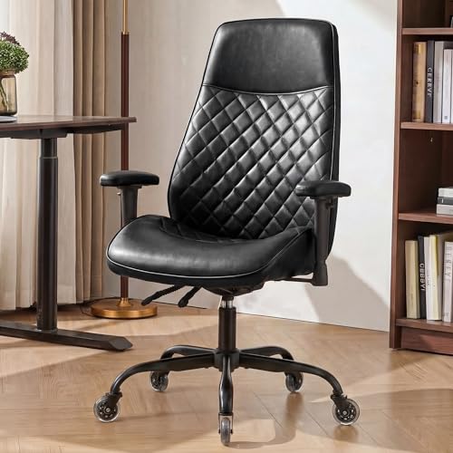 NEO CHAIR Leather Office Chair with Ergonomic Design, Executive Chair Black | Computer Desk Chair with Lumbar Support, Adjustable Height Arms, Comfy Home Office Chair, Smooth Rolling and Swivel Design - color: F. High-back Black