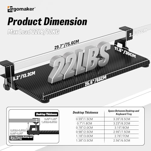 Under Desk Keyboard Tray, Slide-Out Keyboard Drawer with C-Clamp 25.6"x11.8" - color: Black Carbon Fiber