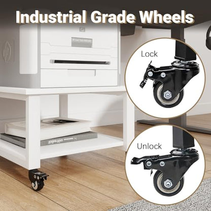 Natwind 2 Tier Laser Printer Stand,20''x20'' Under Desk Printer Cart, White | Large Printer Table Copier Stand with Wheels, Stand for Heavy Printers,Thickened Steel Tube,Supports 200lbs,for Home Office - color: White