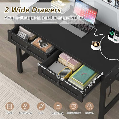 39 Inch Farmhouse Small Computer Desk with Drawers for Bedroom, Home Office - color: Black