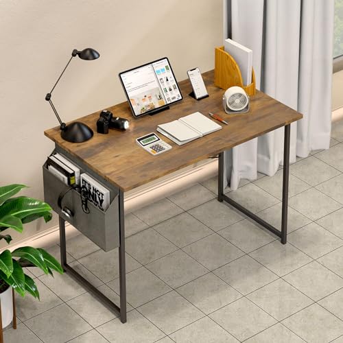 YSSOA Computer Desk Home Office Work Study Writing Modern Simple Table with Headphone Hooks - color: Deep Brown, size: 40 Inch