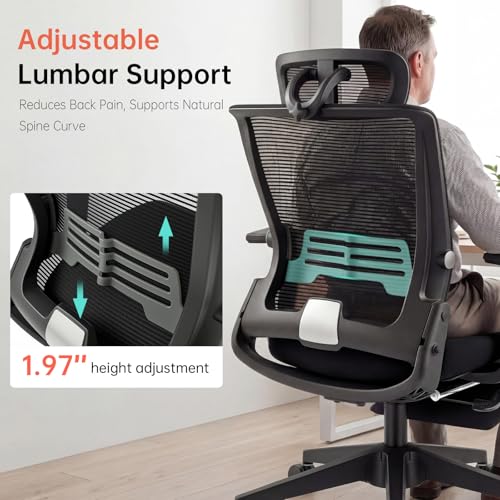 Ergonomic Foldable Office Chair with Footrest and Lumbar Support, Black - color: Black