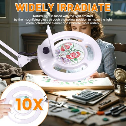 2200 Lumens Magnifying Lamp with Light, 10X Real Glass Lens - color: White