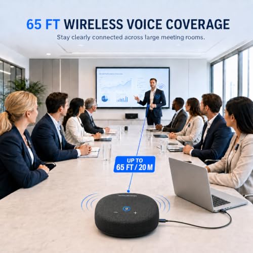 CS02 Conference Speakerphone with 10 AI Mics, 65FT Range, Portable USB Conference Speaker with Noise Reduction, Echo Cancellation & Full-Duplex Audio for 10-Person Meeting Rooms