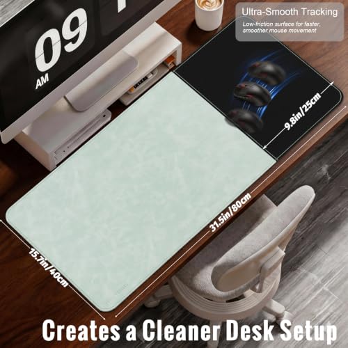 HAUTOCO Cork Desk Mat 31.5"x15.7", Distressed PU Leather & Cloth Desk Pad - color: Mint Green, size: 31.5" x 15.7"