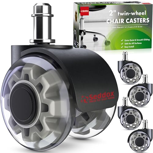 Office Chair Wheels Replacement Set of 5 - Dual 2 Inch Soft Chair Casters for Hardwood Vinyl Tile - Heavy Duty & Safe for All Floors - Universal Fit Most Computer Gaming & Desk Chairs - Grey - style: Grey / Transparent