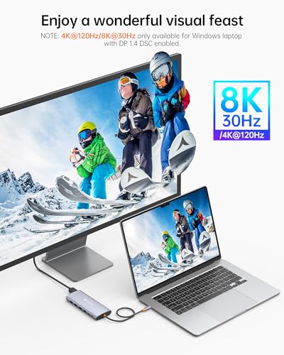 NOVOO USB C 14 in 1 Docking Station Dual Monitor with 4K60 HDMI & 8K30 DP | USB C Hub Adapter, Laptop Docking Station with Thunderbolt 3 to Dual 4K60 HDMI+8K30 DP USB C/A Data 100W PD RJ45 SD/TF - style: 14-in-1