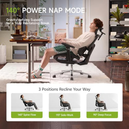 S9 Ergonomic Office Chair 3-Zone Lumbar Support for Back Pain Relief - color: Breathable Black