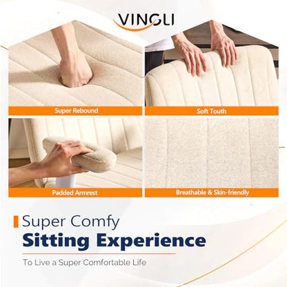 VINGLI Criss Cross Chair with Adjustable Flip-Up Arms,Cross Legged Chair with Wheels, Extra Wide Office Chair,Cozy Desk Chair for Home Office, Vanity, Apartment,Chenille Velvet,Beige - color: Beige