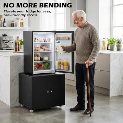 Metal Fridge Printer Stand Cabinet with Storage and Wheels, Black - color: Black - 24''wx24''dx24''h