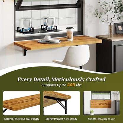 Dogsky Floating Wall Desk 36" x 14" - 200 lbs Heavy Duty Solid Pine - color: Golden Brown, size: 36" x 14"