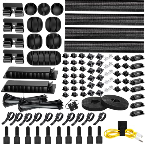 [313Pcs] Cable Management Kit, Reusable Computer Desk Cord Organizer, Black - color: Black