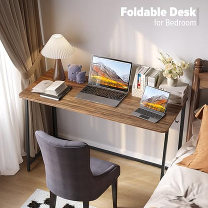WOHOMO Folding Desk, 47.2" Foldable Computer Table for Small Spaces, Walnut - color: Brown, size: Extra Large Size:47.2 x 19.6