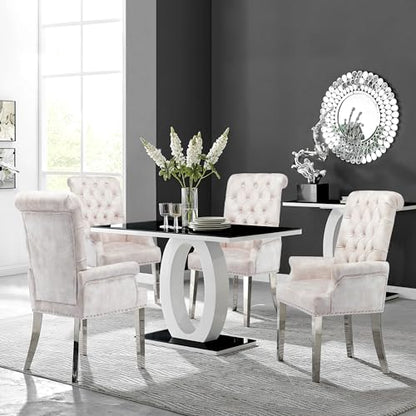 Velvet Dining Chairs with Arms, Upholstered Dining Room Chairs, Beige | Upholstered, High Back, Tufted, Luxurious, Stainless Steel Leg, for Kitchen & Dining Room - color: Beige, size: 1 PCS