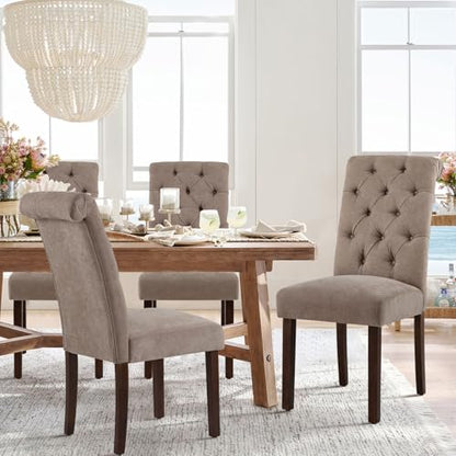 COLAMY Button Tufted Dining Chairs Set of 2, Parsons Upholstered Fabric Dining Room Chair Kitchen Chairs with Wood Legs and Padded Seat, Taupe - color: Taupe, size: set of 2
