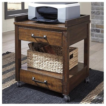 Signature Design by Ashley Rolling Printer Stand with Storage, Rustic Brown