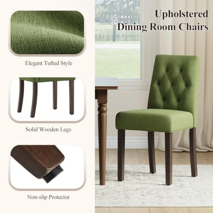 Upholstered Dining Chairs Set of 4, Modern Fabric Dining Chairs with Tufted Design, Kitchen Side Chairs, Farmhouse Dinner Chair with Wood Legs for Kitchen Restaurant Living Room, Green - color: Green, size: Set of 4