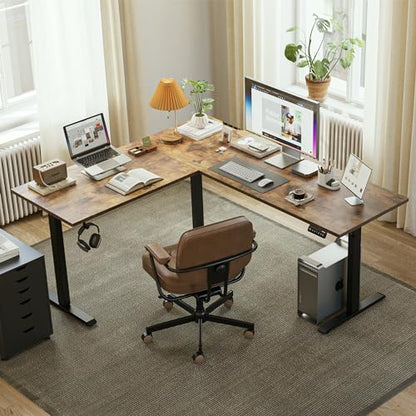 Agilestic 63 x 55 Inch L Shaped Electric Standing Desk, Rustic Brown - color: Rustic Brown, size: 63x55 Inch