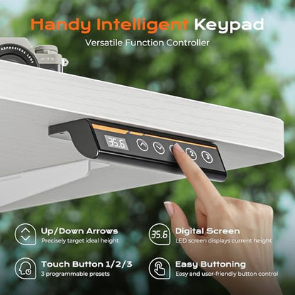 Huuger 55 x 28 Large Electric Standing Desk, Height Adjustable Copmuter Desk, 27.6" Deep Desktop, Stand up Gaming Office Table with 2 Hooks, 3 Preset Heights, for Home Office, White - color: White, size: 55*28 inch (no outlets)