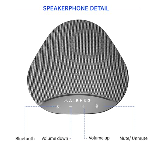 AIRHUG Bluetooth Speakerphone for 8 People, 2 Expansion Microphones | 360° Voice Pickup, Noise Reduction, Conference Speaker with Microphone