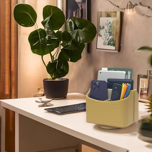 UnionBasic Rotating Desk Organizer, 360 Desk Spinning Caddy, Desktop TV Guide/Mail/Media/Remote Controller Holder Organizer, Woven Apricot - color: Woven Apricot