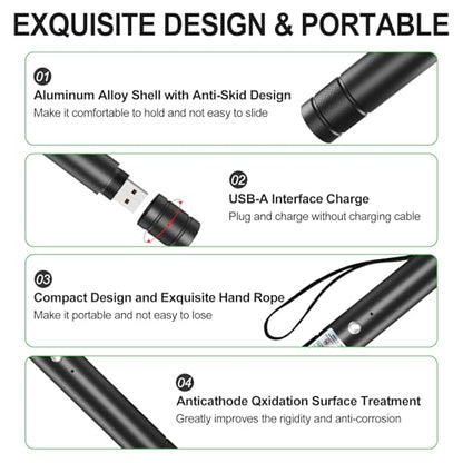 Green Laser Pointer, USB-A Rechargeable with Adjustable Star Cap | Single-dot mode, no charging cable required, wrist strap, for TV/LED/LCD screens, presentations, astronomy and outdoor use