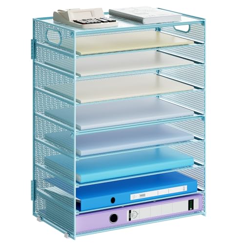 Marbrasse Paper Organizer Letter Tray, 9 Tier Mesh File Organizer with Handle, Paper Sorter Desk Organizer for Home Office Supplies - Blue - color: 9 Tier Blue