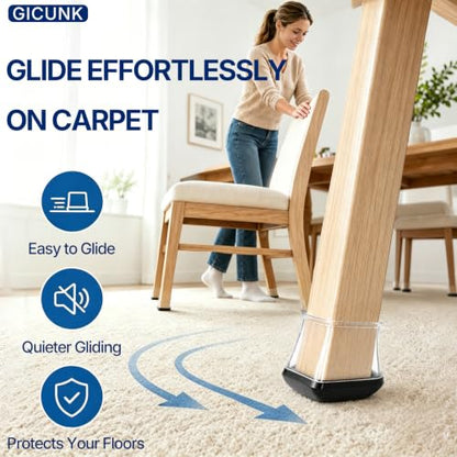GICUNK 28 Pcs Chair Leg Floor Protectors for Carpet Square Clear - size: Square M