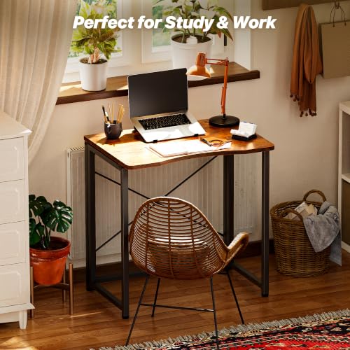 Huuger Folding Desk for Small Spaces, 23.6 Inch Foldable Computer Table - color: Rustic Brown, size: 16.5"D x 23.6"W