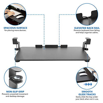 Mount-It! Clamp-On Under Desk Keyboard Tray, No-Drill, Fits Desks to 1.5 in
