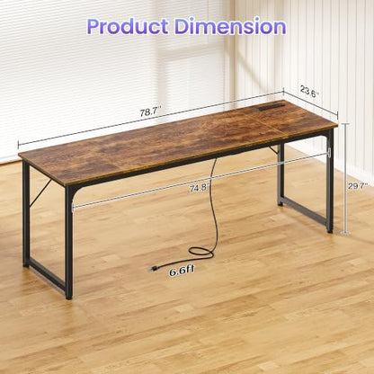 PRAISUN 80 X 24 Inch Computer Desk, Power Outlets, USB-C, Rustic Brown - color: Rustic Brown, size: 80inch