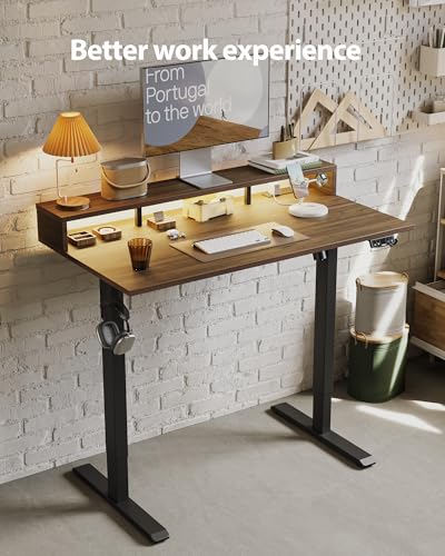 Agilestic 48 * 24 Inch Electric Standing Desk with Shelf & Led, Dark Walnut - color: Led-dark Walnut, size: 48 x 24 Inches with led and power strips