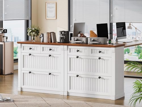 SEDETA 4 Drawers File Cabinet, 33" Farmhouse Filing Cabinets for Home Office fit Legal/Letter/A4 File, Wood Office File Cabinet with Power Outlets, Printer Stand with Storage, White+Brown - color: White+brown