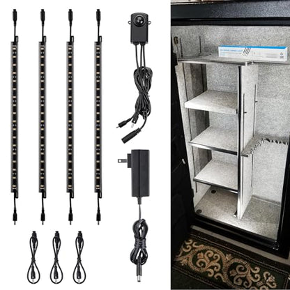 TORCHSTAR 4pcs 12 Inch LED Safe Lighting Kit, Motion Sensor, 5000K | UL Power Adapter, Input 100-240V, Linkable Gun Safe Light Bars, 600LM, for Under Cabinet Locker Closet Showcase, Daylight - color: Daylight (5000K)