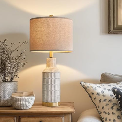 USumkky 25" Table Lamps Set of 2 - Modern Bedside Lamps for Living Room - White Washed Ceramic Nightstand Lamps for Bedroom - color: Washed White