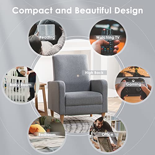 COLAMY Mid-Century Modern Accent Chairs Set of 2, Fabric Upholstered Living Room Chairs with Back Pillow & Solid Wood Legs, Comfy Armchair for Living Room, Bedroom, Single Sofa, Grey - color: Grey, size: Set of 2