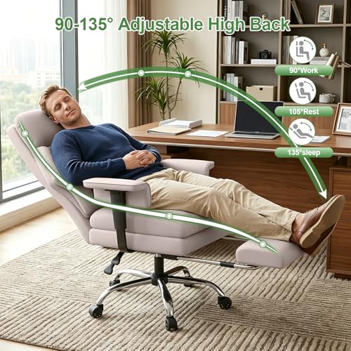 Office Chair Comfortable Executive Desk Chair with Foot Rest, Adjustable Height Home Computer Chair High Back Gaming Chair Leather Swivel Rolling Work Chairs, Beige - color: Beige