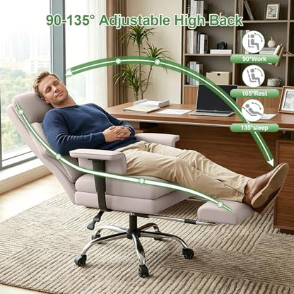 Office Chair Comfortable Executive Desk Chair with Foot Rest, Adjustable Height Home Computer Chair High Back Gaming Chair Leather Swivel Rolling Work Chairs, Beige - color: Beige