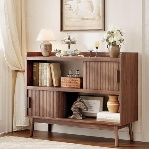 ONBRILL 44" Sideboard Buffet Cabinet with Outlet & Sliding Door, Wlanut - color: Wlanut, size: 44"