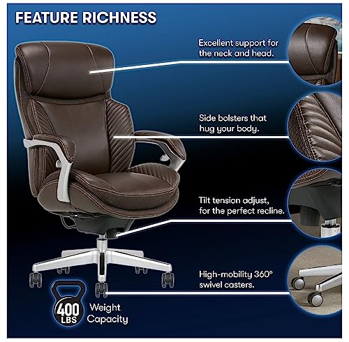 iComfort i6000 Series Big & Tall Ergonomic Bonded Leather High-Back Executive Chair, Brown/Silver