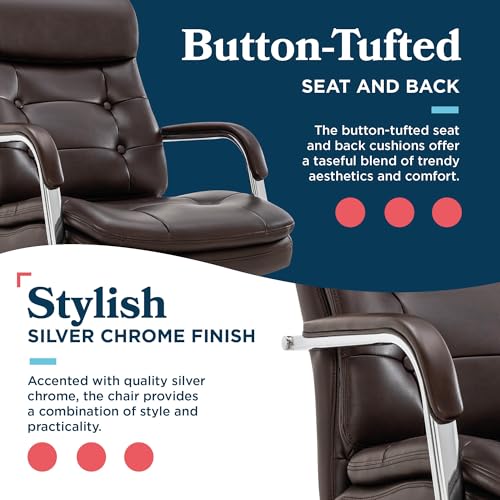 La-Z-Boy Sonata Executive Mid-Back Office Chair, Button-Tufted Seat and Back, Double-Layer Cushion, Padded Armrests, Ergonomic Computer DeskChair, Swivel Metal Base, Bonded Leather, Dark Brown/Chrome - color: Dark Brown and Chrome