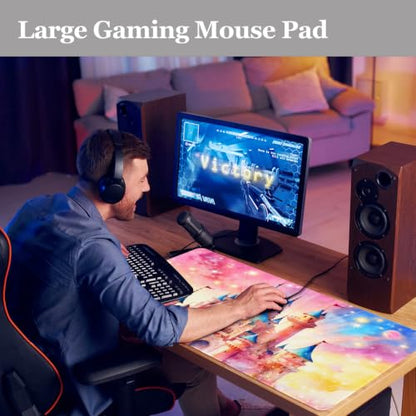 Desk Pad Castle XXL Large Gaming Mouse Pad Fairy Girly Desk Mat 31.5×15.7" - color: Fairytale Castle, size: 31.5L x 15.7W inches