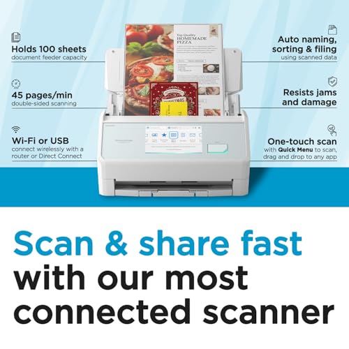 ScanSnap iX2500 Wireless or USB High-Speed Document Scanner, Black | Cloud Enabled | Photos & Receipts | Large Touchscreen | 100 page Auto Document Feeder | Mac or PC - color: ScanSnap iX2500 White