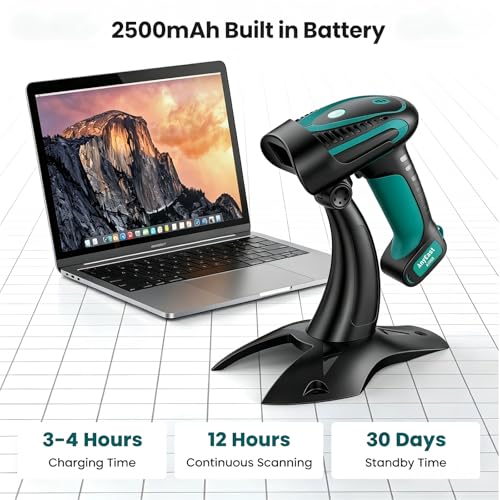 Bluetooth Barcode Scanner: Industrial 2D 1D with Stand USB Wired | 2.4G Wireless, 2500mAh Battery, IP65 Protection, Screen Scanning, Automatic scanning, Warehouse Library Supermarkets