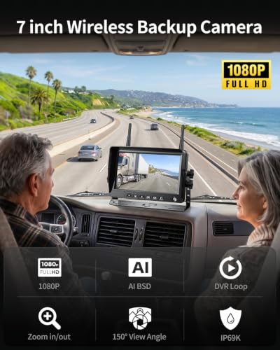 Wireless Backup Camera for Rvs 1080P, BSD Alert, AI Detection, 6X Zoom
