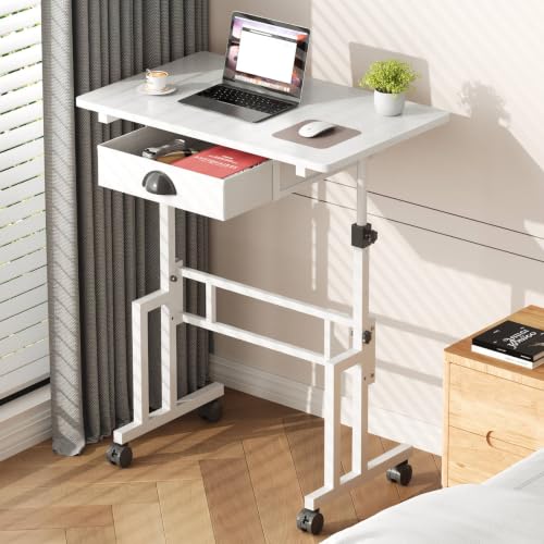 Large Adjustable Height Standing Desk With Wheel, Rolling Sit to Stand Desk - color: White, size: Worktop Size: 32 * 20 Inches