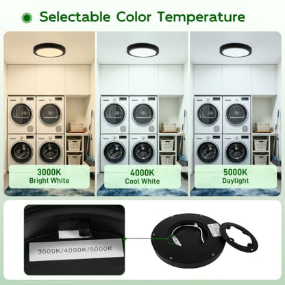 hykolity 7Inch Selectable CCT LED Flush Mount Ceiling Light,1500LM,2 Pack | 15W 3000K/4000K/5000K, Edge-Lit Flush Mount Ceiling Light Fixture for Kitchen, Bedroom, Laundry and Closet Room,Black - color: Black, size: 7 inch